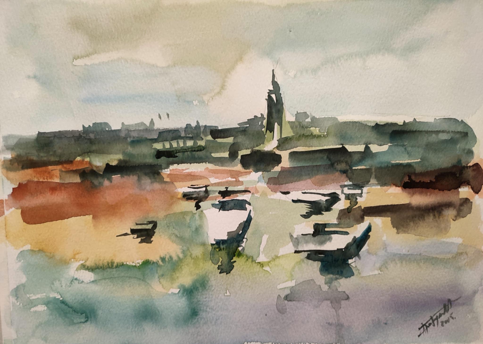 Reka pored grada,akvarel 20*30cm