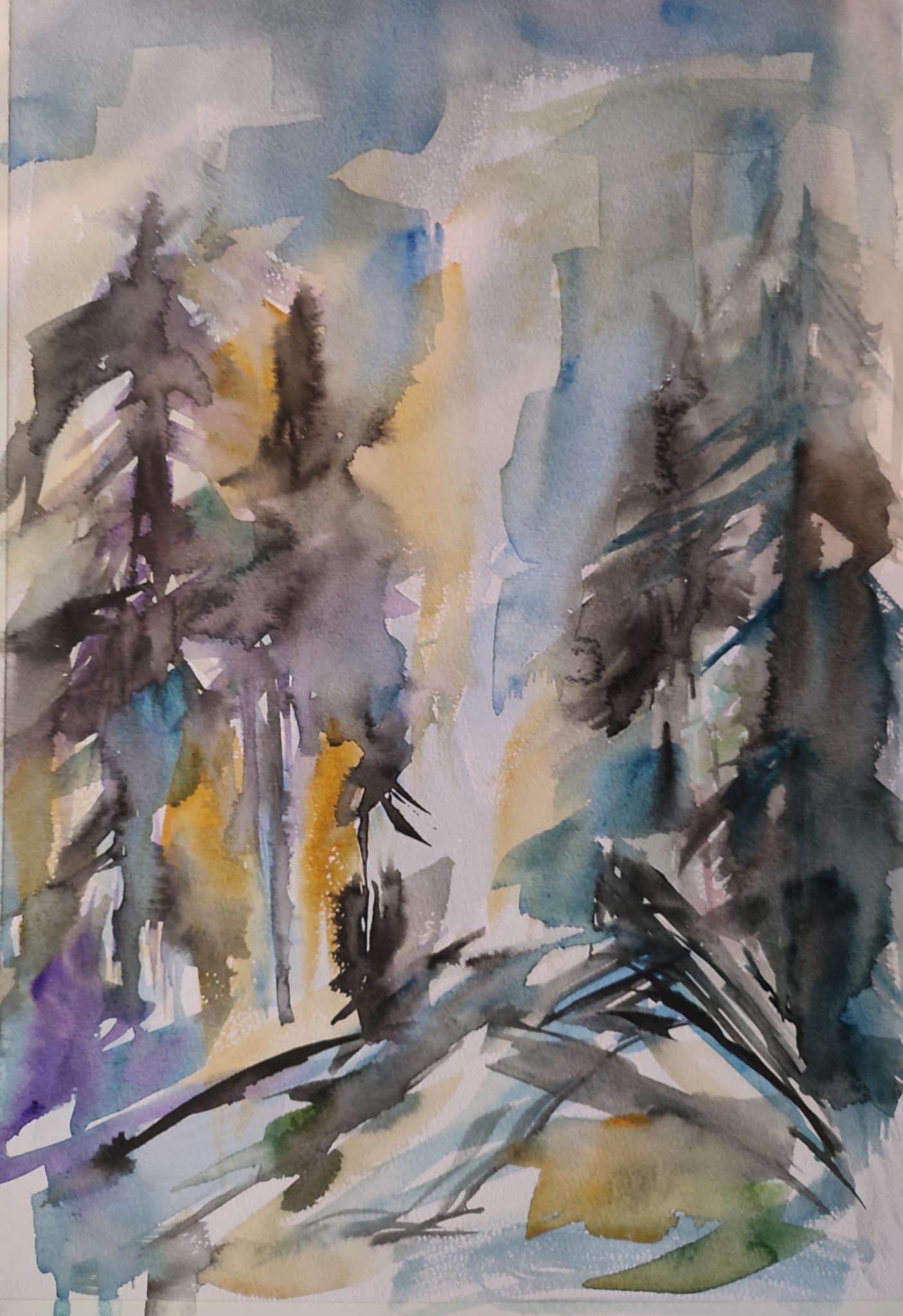 Borova šuma, Pejsaz, akvarel 30*40cm